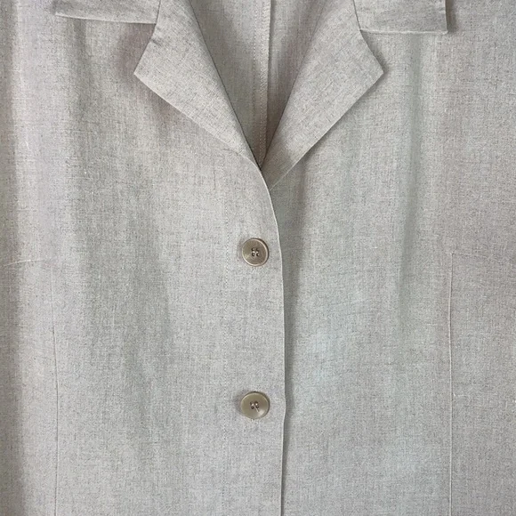 Marina Rinaldi Puro Lino Linen Green Contrast Trim Side Slit Button Midi Dress - Picture 7 of 15